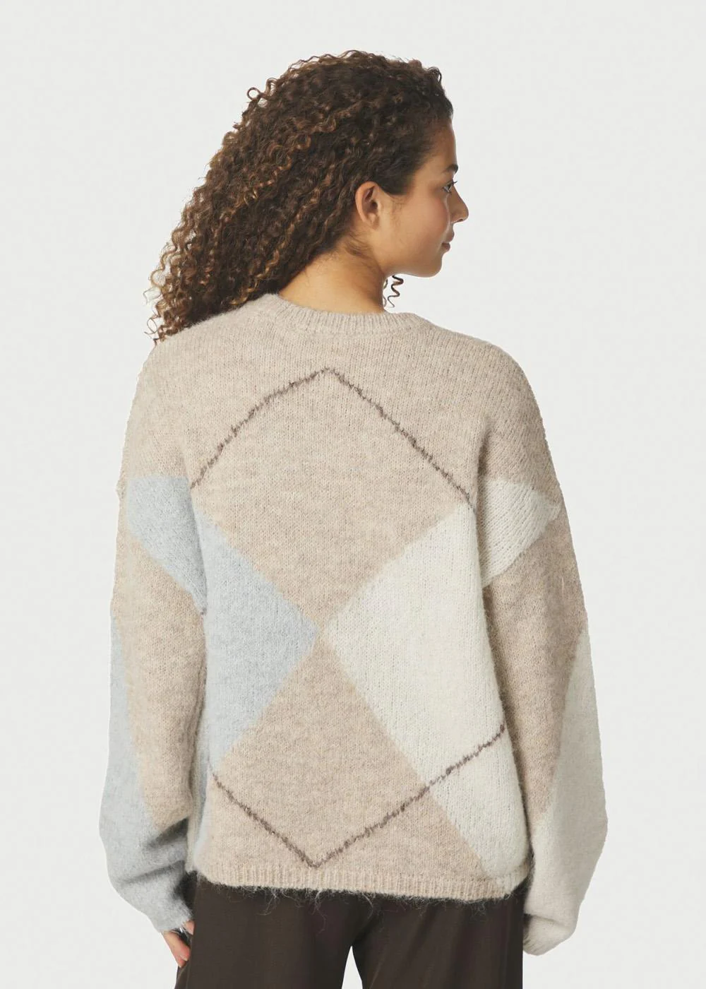 Inga Check Fluff Knit Blouse - Beige Melange - Image 4