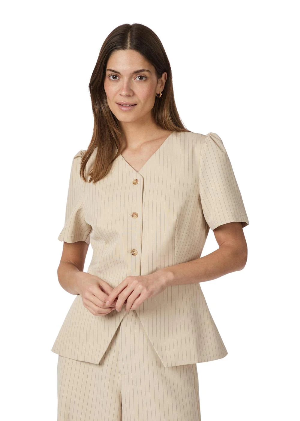 Jules Pinstriped Blouse - Sand - Image 3