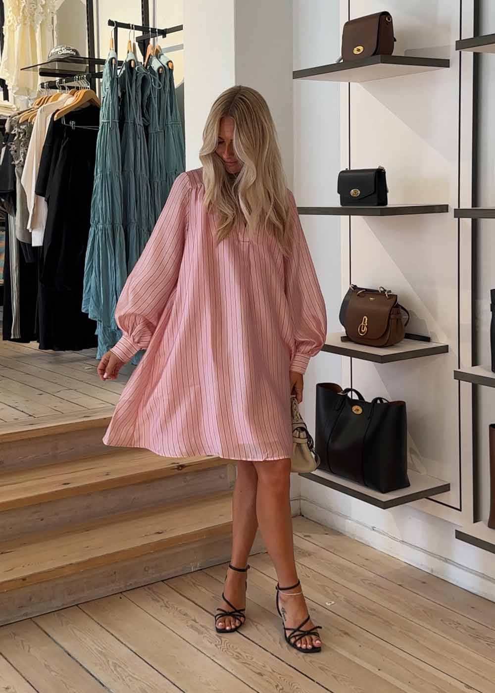 KIMONO MINI DRESS - Rose Pinstripe - Image 2