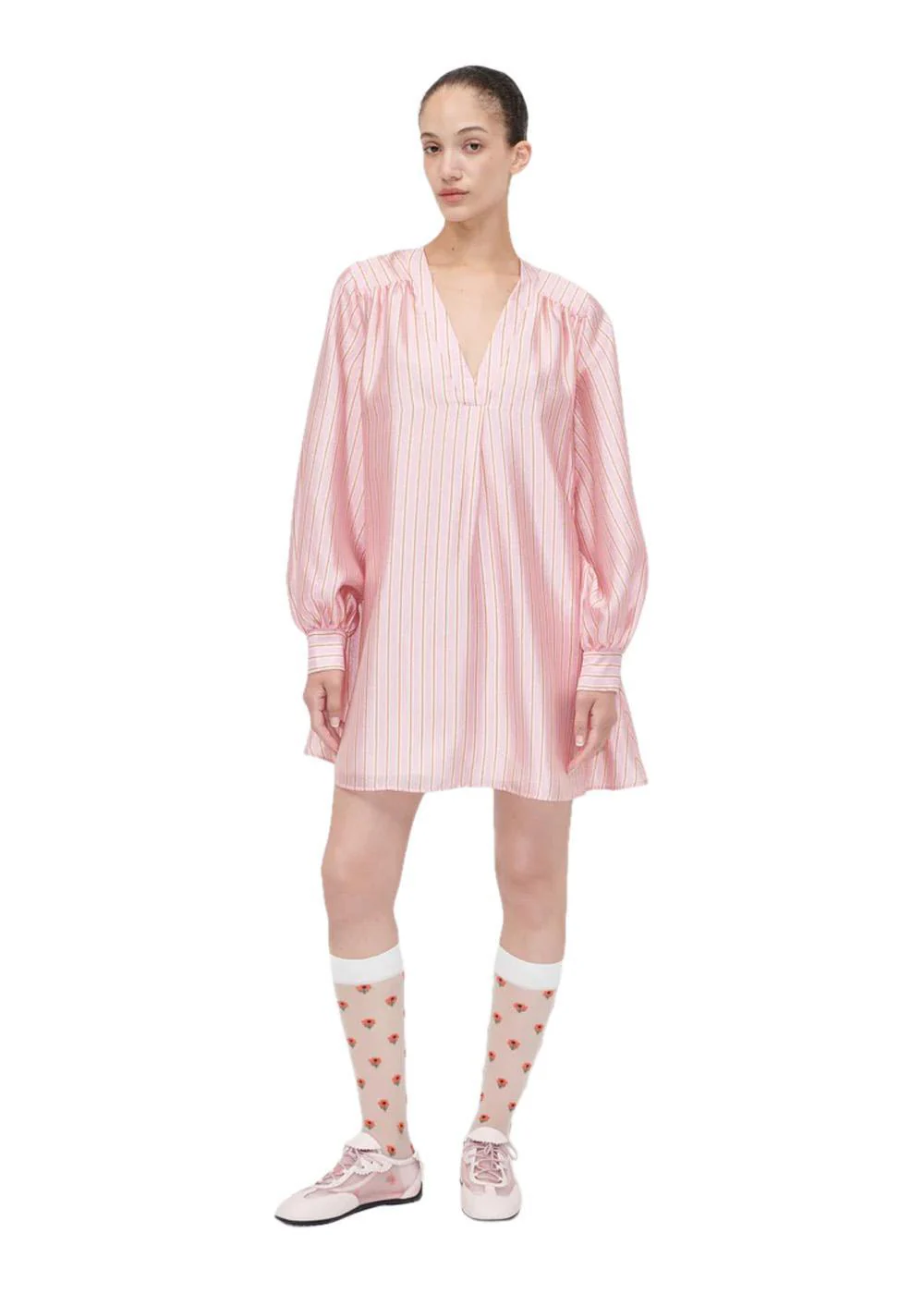 KIMONO MINI DRESS - Rose Pinstripe - Image 4