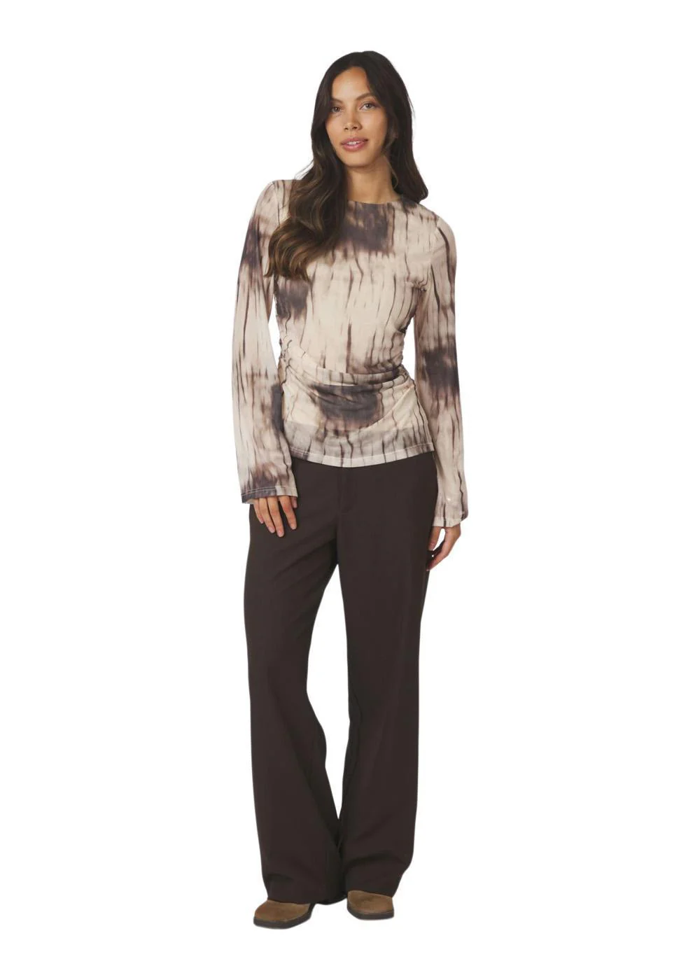 Lenida Faded Mesh Blouse - Dusty Brown - Image 3