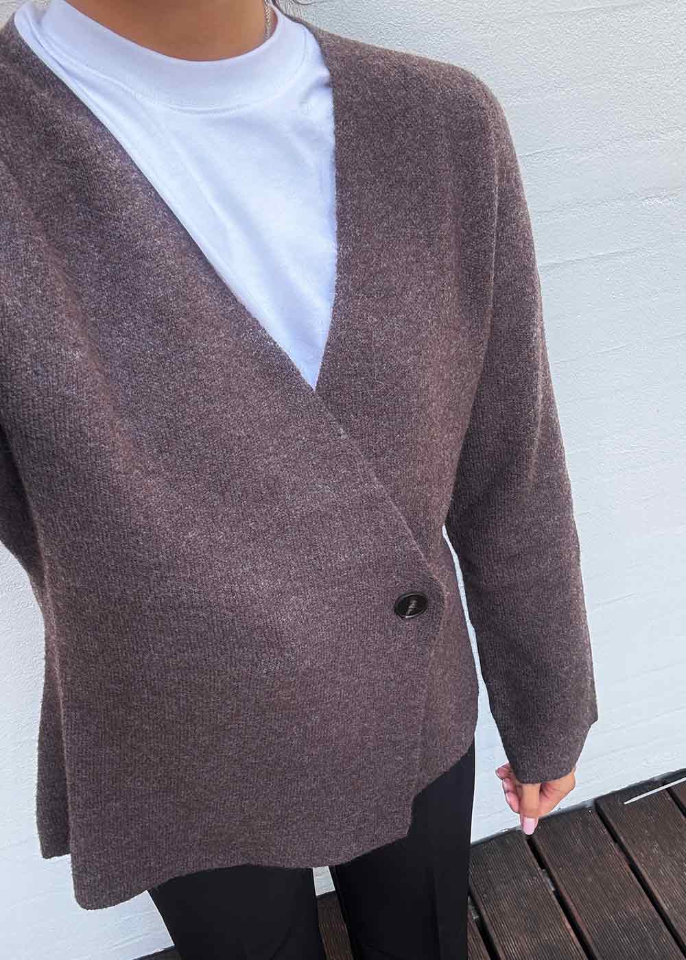 Marie Louise Knit Cardigan - Brown Melange - Image 3
