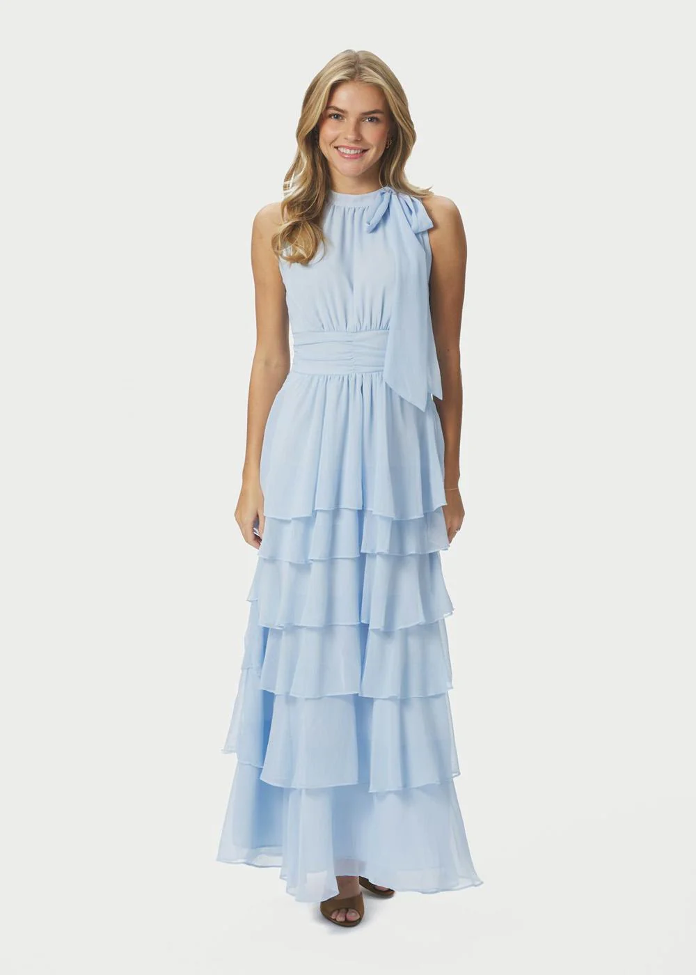 Marli Solid Chiffon Dress - Light Blue - Image 3