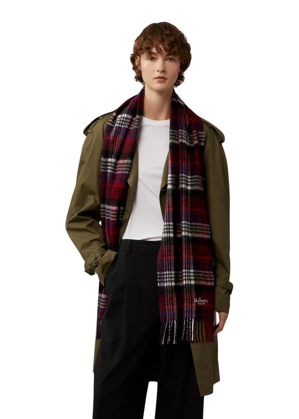 Mulberry Heritage Check Scarf - Navy-Lancaster Red - Image 2