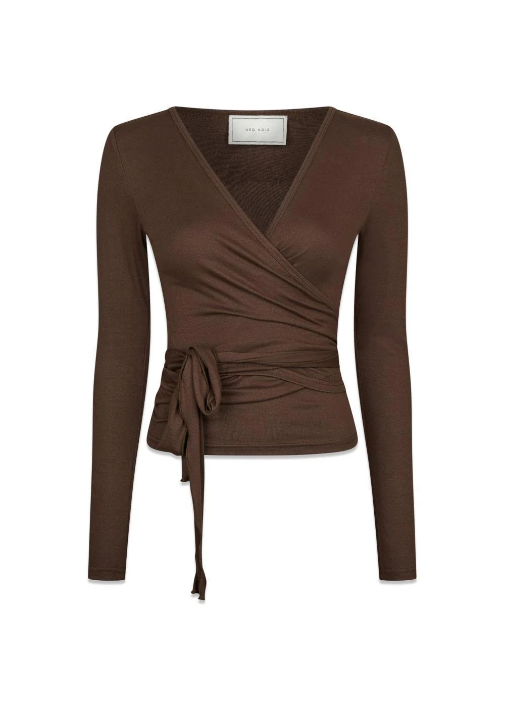 Nia Jersey Wrap Blouse - Chocolate Brown