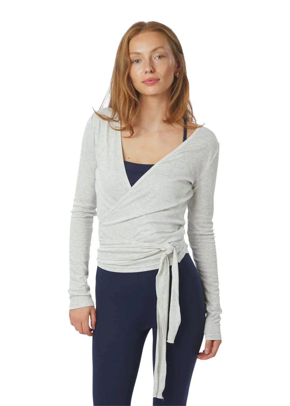 Nia Jersey Wrap Blouse - Light Grey Melange - Image 3