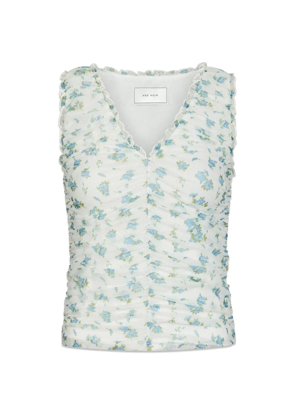 Nicolla Mesh Botanical Top - Light Blue