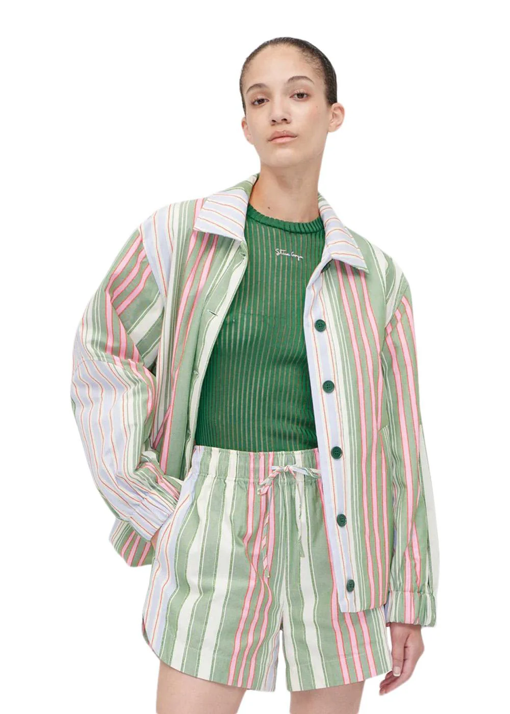 OVERSIZED UTILITY WORKWEAR JACKET - Forest Stripe - Image 4