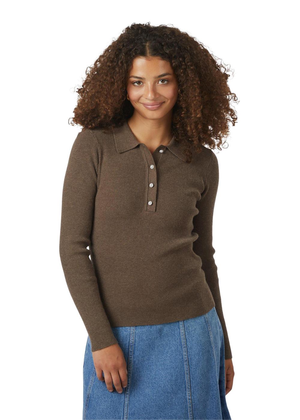 Panama Knit Blouse - Brown Melange - Image 3