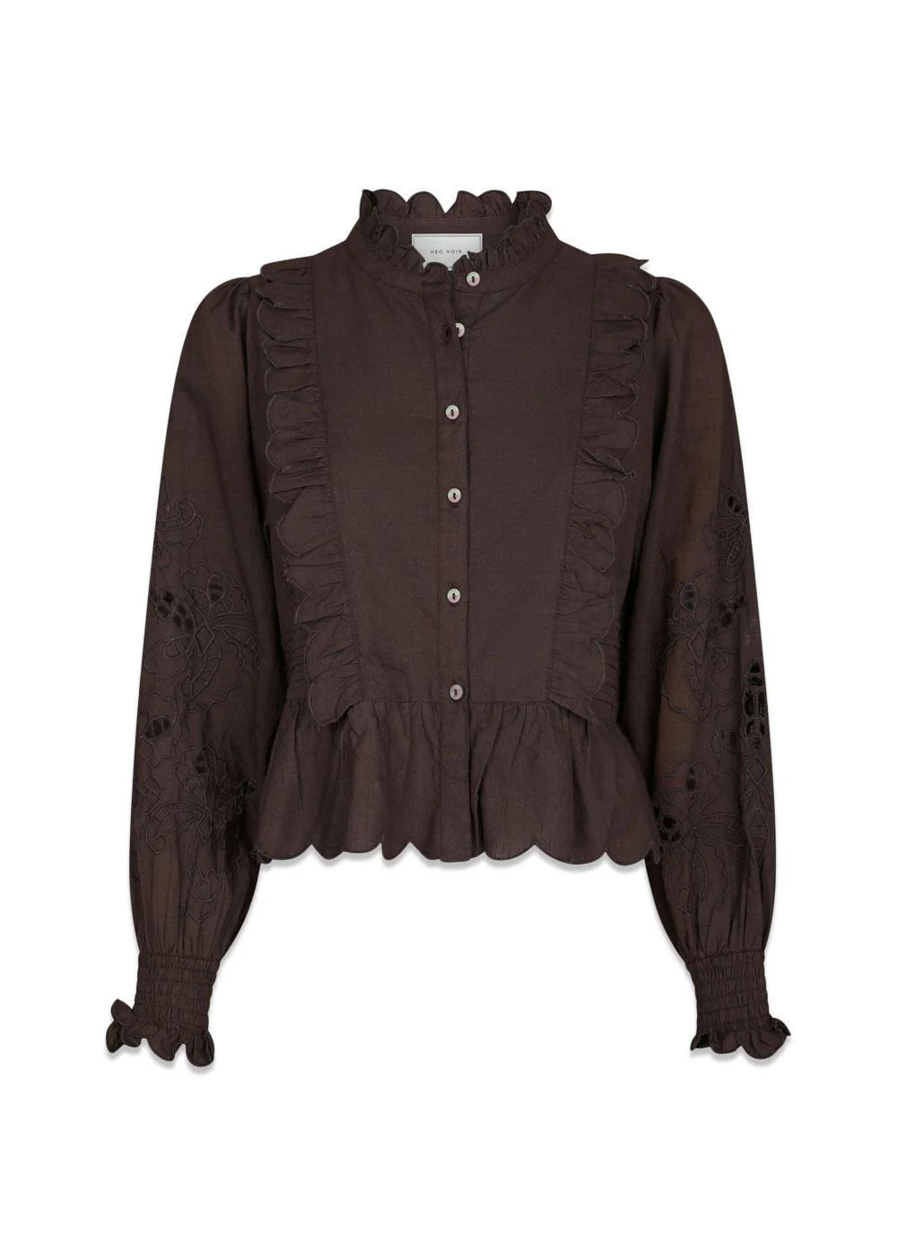 Petrine Embroidery Blouse - Dark Brown