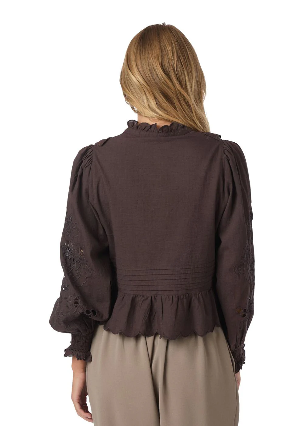 Petrine Embroidery Blouse - Dark Brown - Image 4