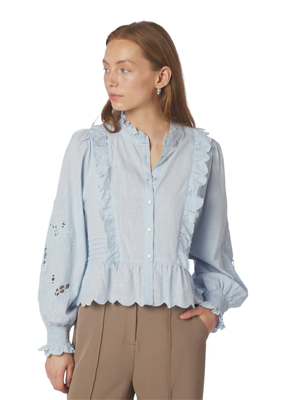 Petrine Embroidery Blouse - Light Blue - Image 3