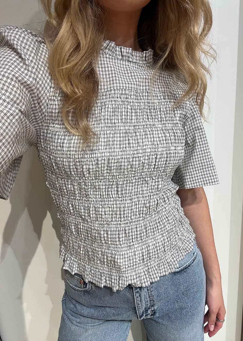 Possini Small Check Blouse - Creme - Image 6