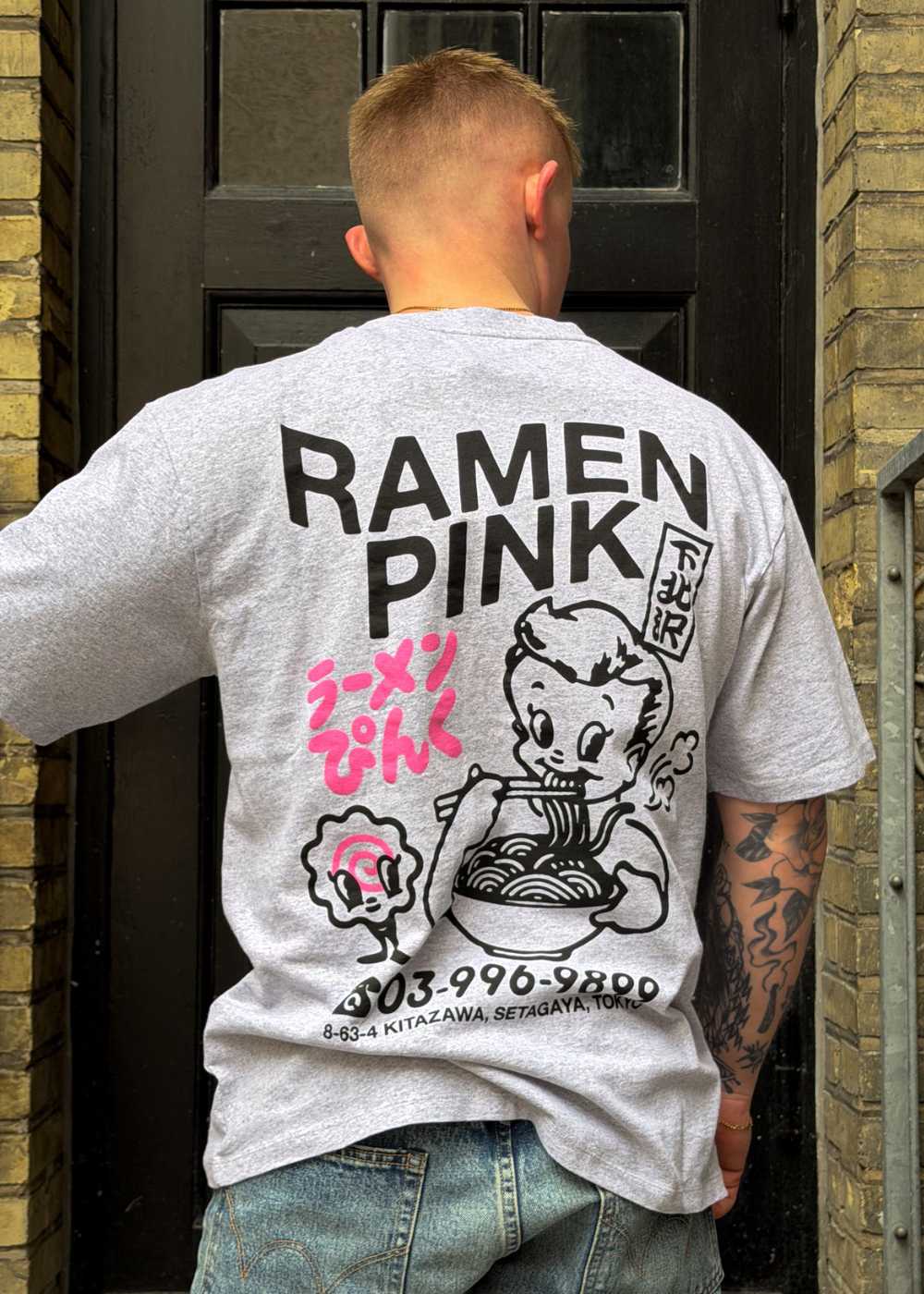 Ramen Pink T-Shirt-Grey Marl - Grey - Image 2