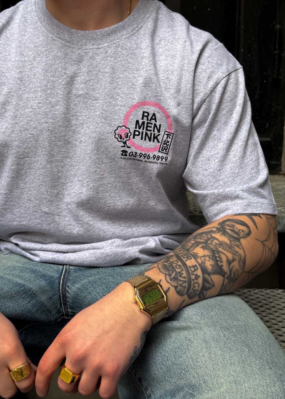Ramen Pink T-Shirt-Grey Marl - Grey - Image 3