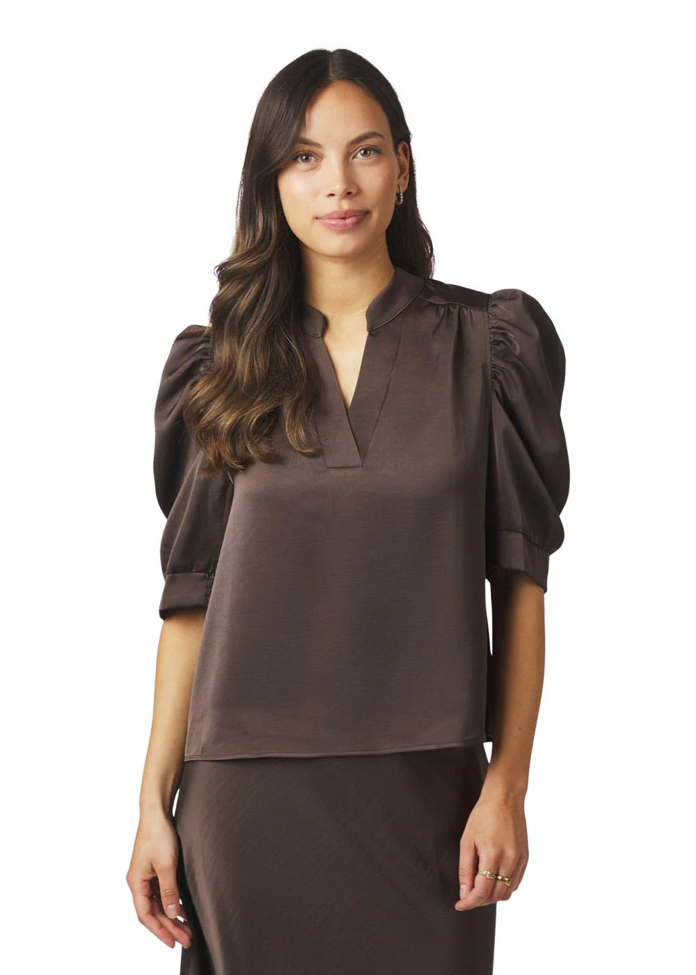 Roella Heavy Sateen Blouse - Dark Brown - Image 3