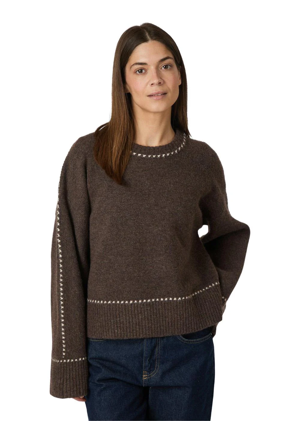 Roeme Knit Stitch Blouse - Brown Melange - Image 3