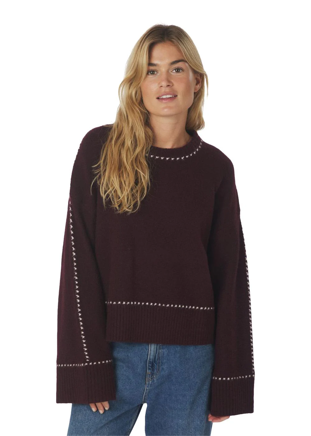 Roeme Knit Stitch Blouse - Wine - Image 3