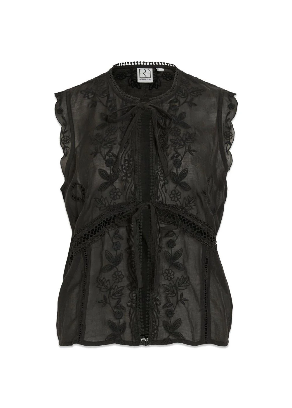 ROUIVY S/L TIE NECK TOP - Meteorite