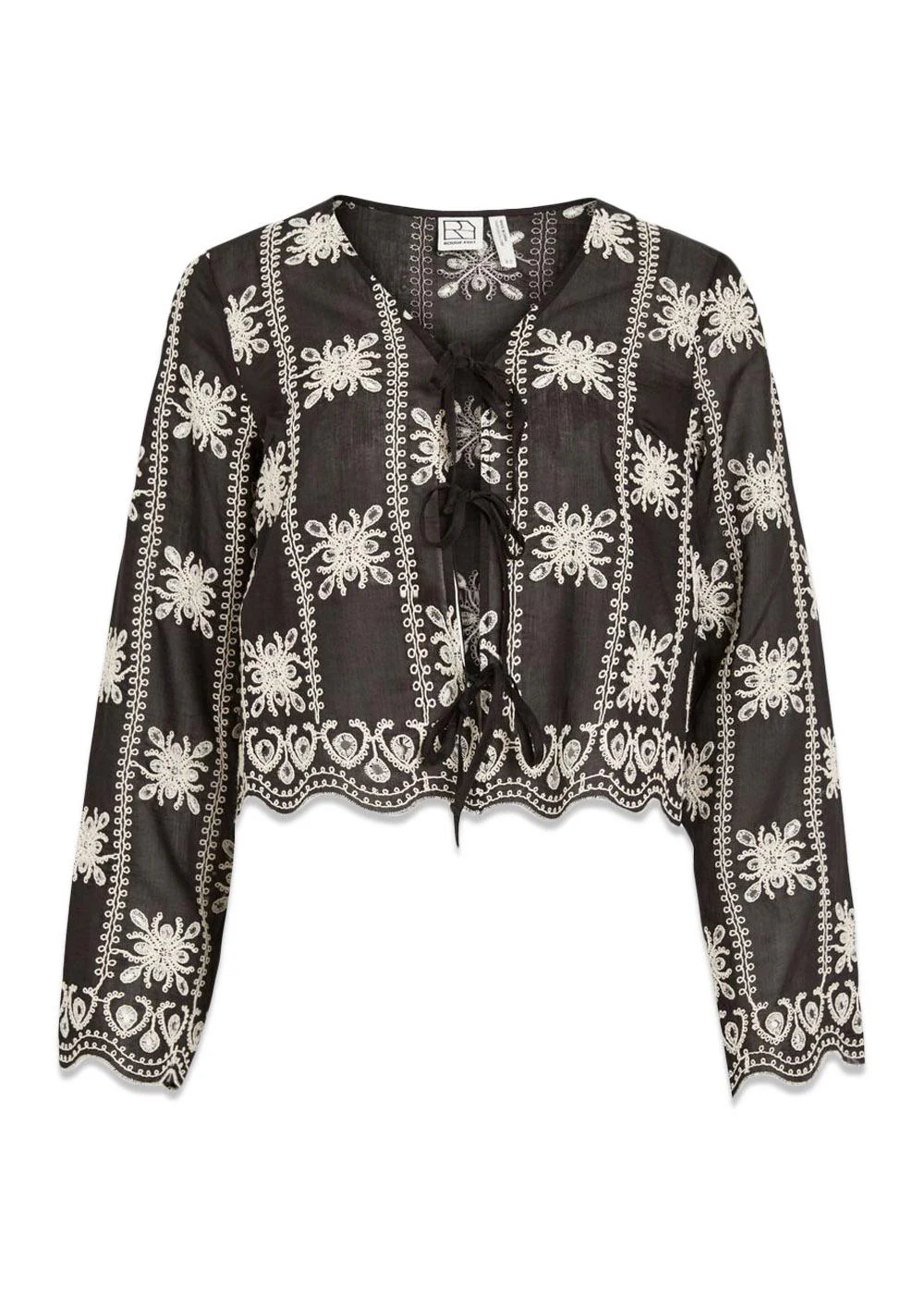 ROUNALA L/S V-NECK TIE TOP - Meteorite Embroidery