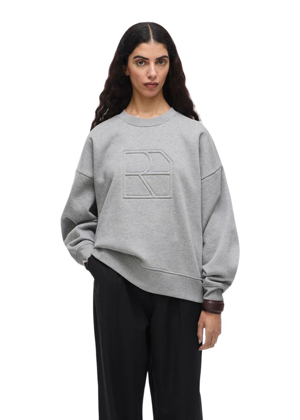 ROUNELLA LS SHORT O-NECK SWEATSHIRT - Light Grey Melange - Image 5