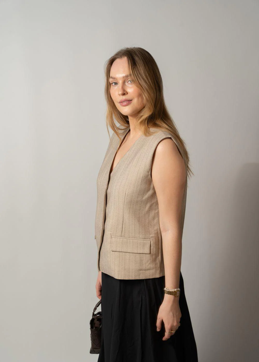 ROUSAGA OVERSIZED WAISTCOAT - Feather Gray Melangé Herringbone - Image 2