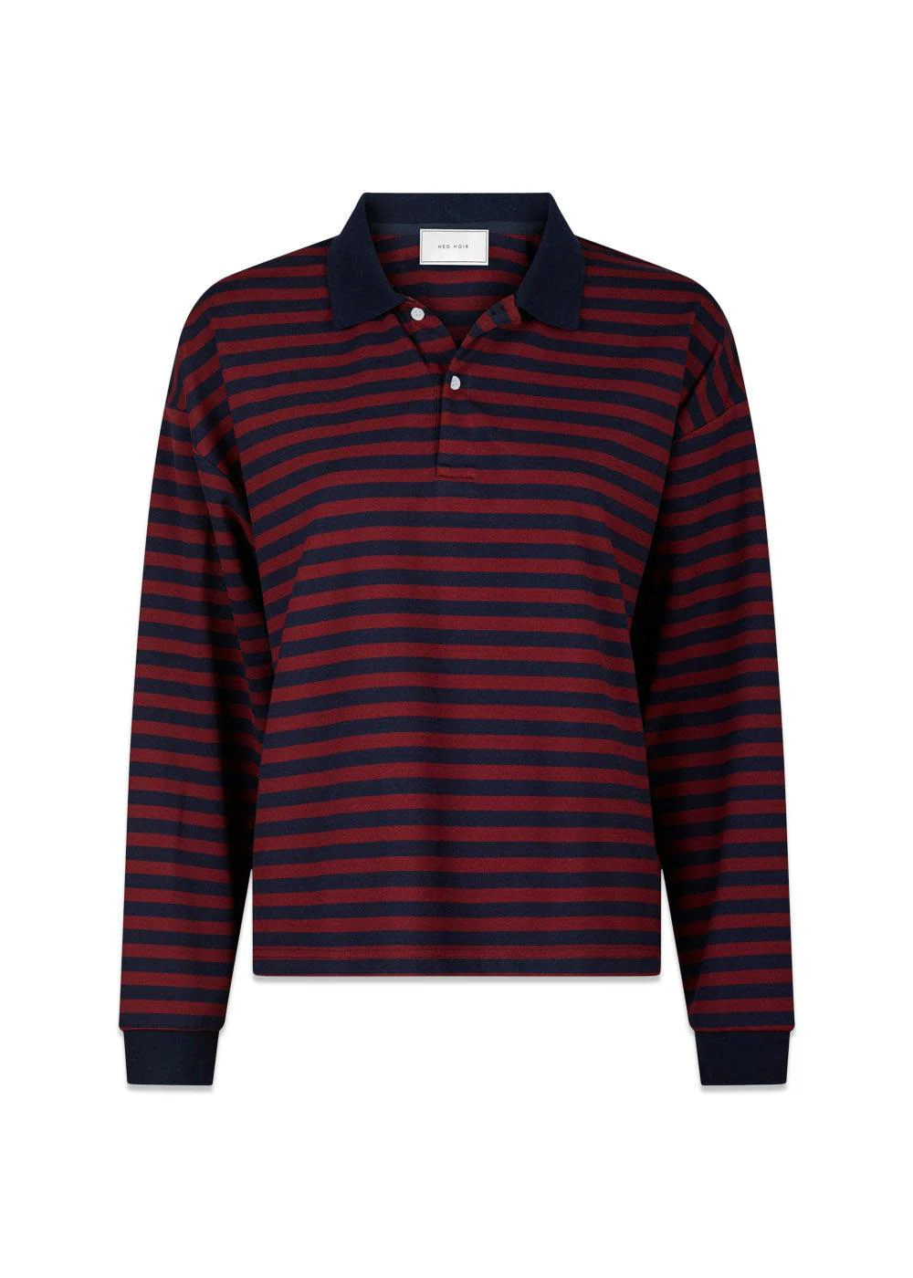 Sara Wide Stripe Polo Blouse - Navy