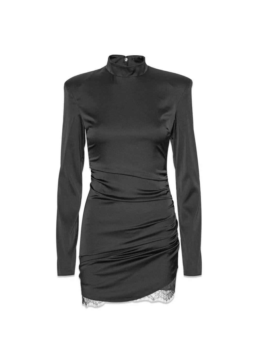 SATIN RUCHED MINI DRESS - Black