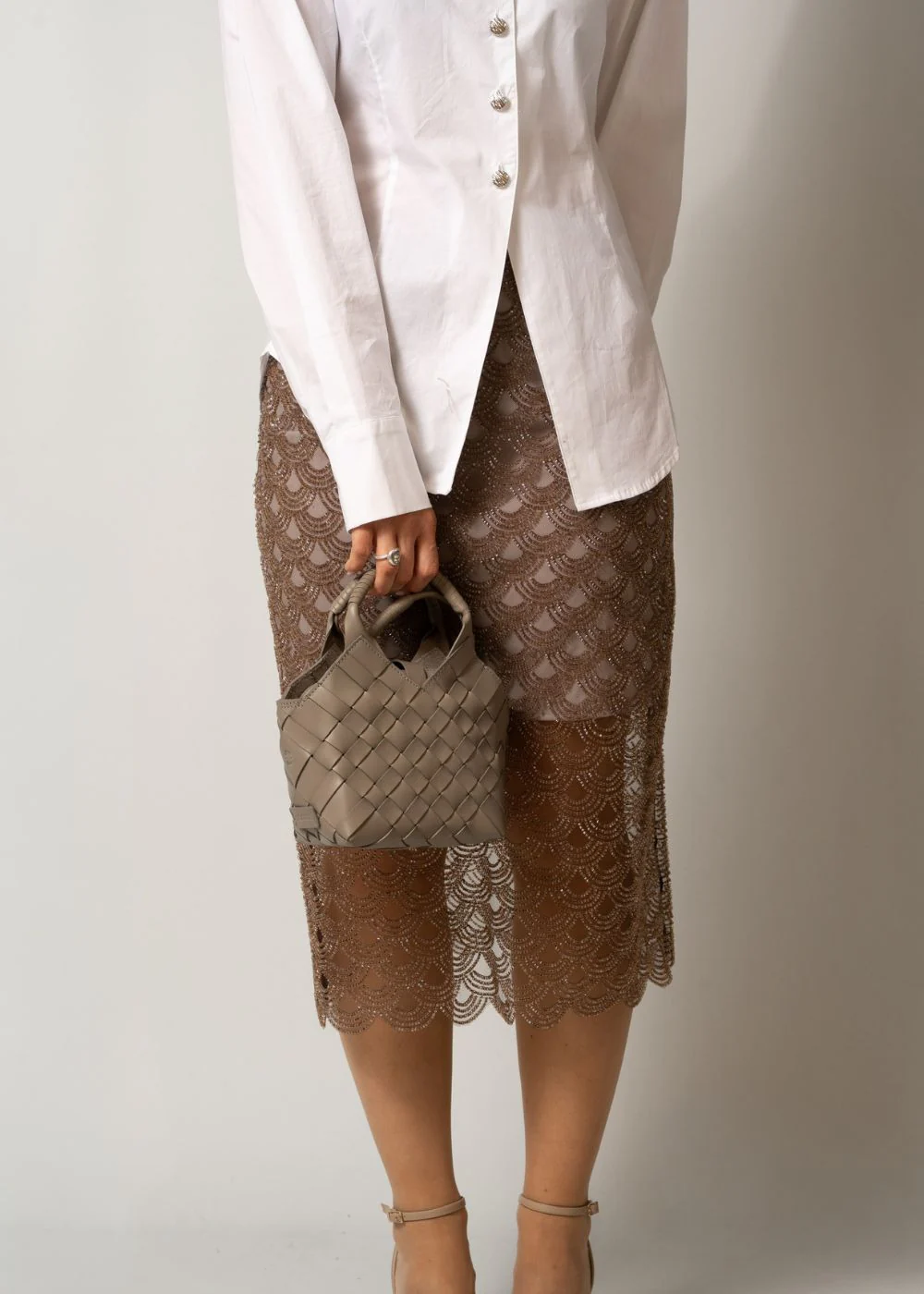SCALLOP SEQUIN MIDI SKIRT - Gull Grey - Image 2