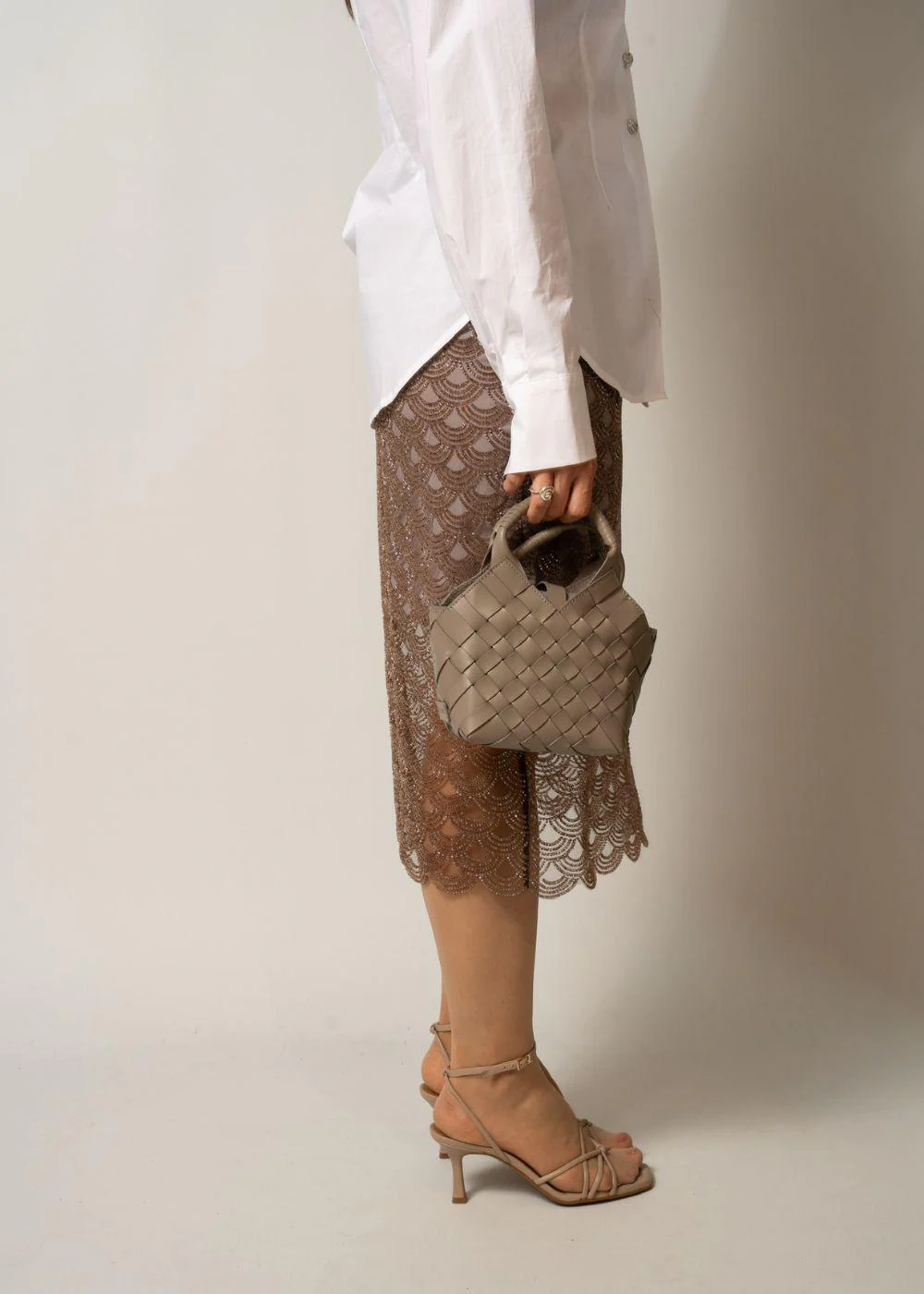 SCALLOP SEQUIN MIDI SKIRT - Gull Grey - Image 3