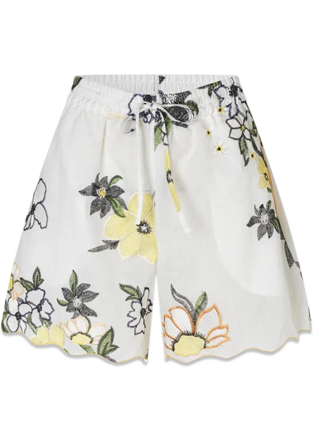SCALLOPED ELASTICATED WAISTBAND SHORTS - Wild Flowers Embroidery