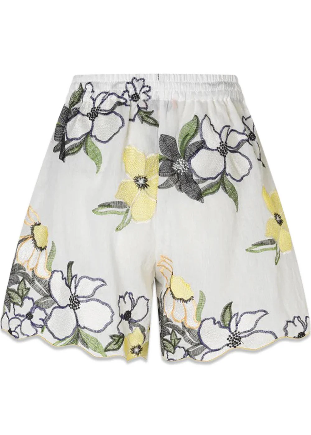 SCALLOPED ELASTICATED WAISTBAND SHORTS - Wild Flowers Embroidery - Image 3