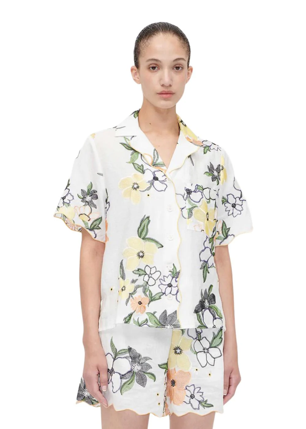 SCALLOPED SHORT SLEEVE SHIRT - Wild Flowers Embroidery - Image 4