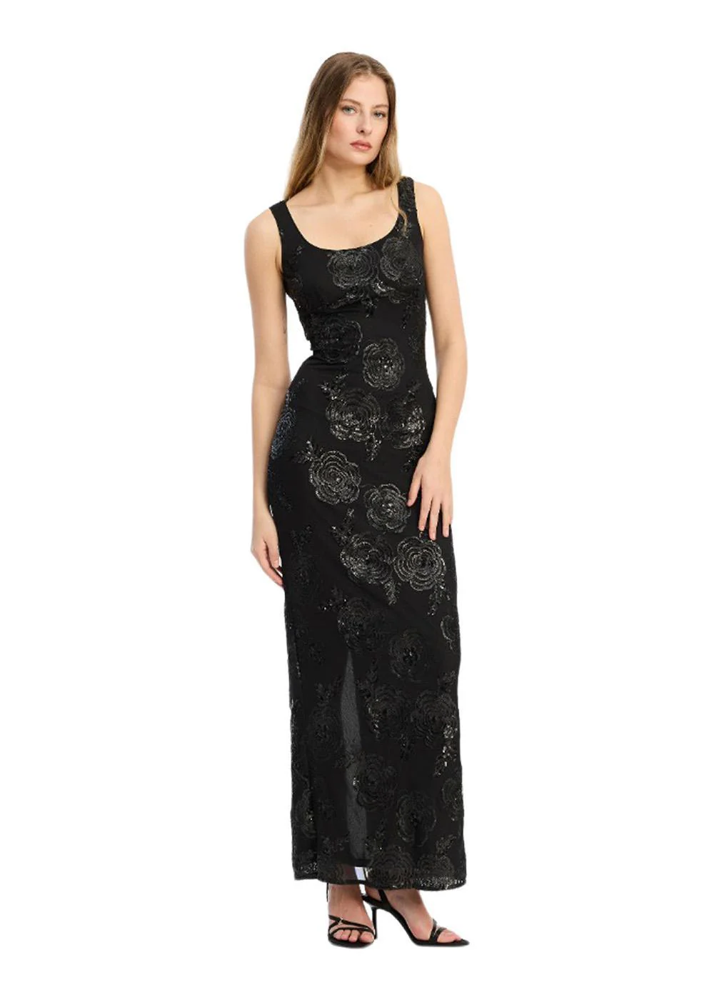 SEQUINS FITTED MAXI DRESS - Black - Image 3