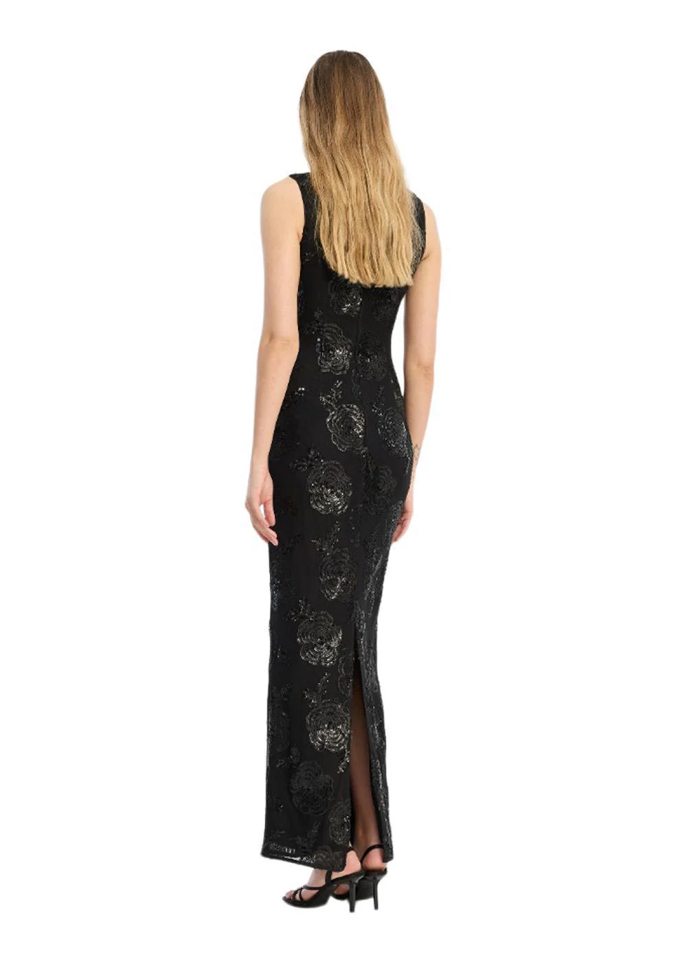 SEQUINS FITTED MAXI DRESS - Black - Image 4