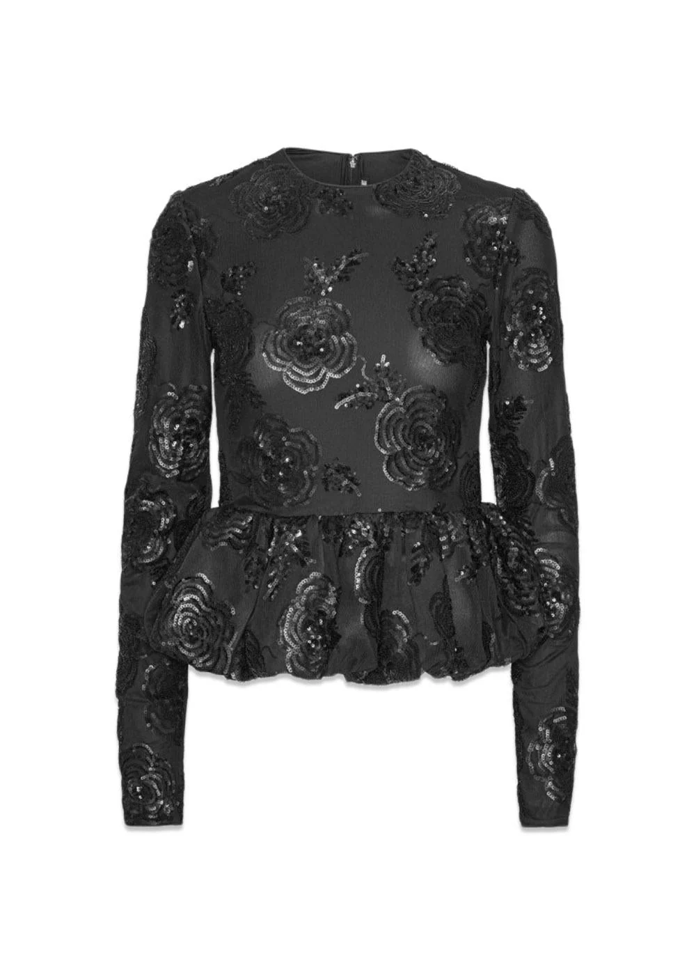 SEQUINS LS BUBBLE TOP - Black