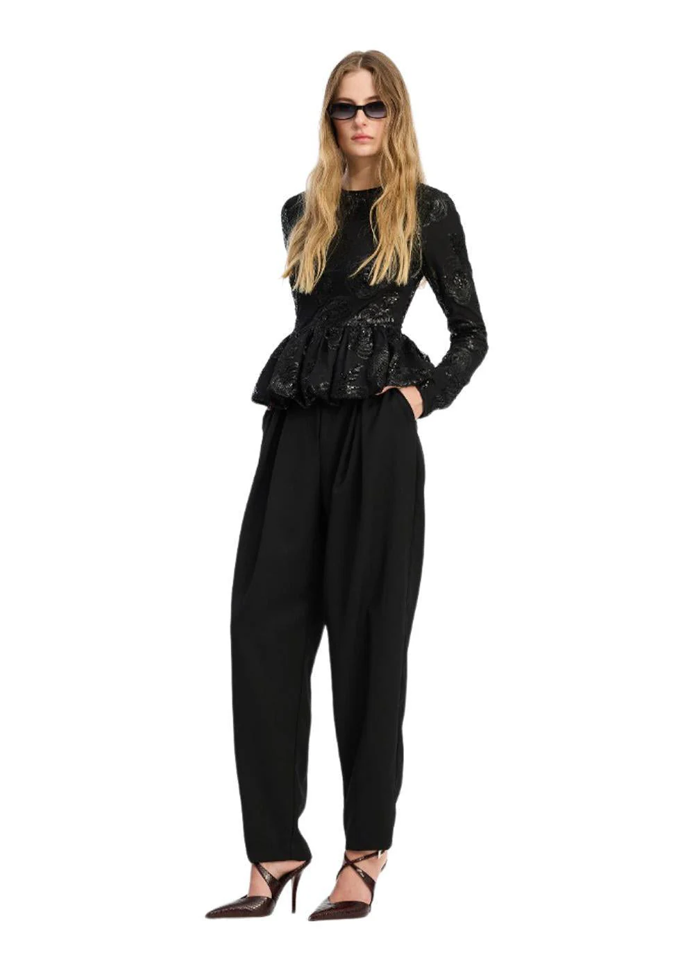 SEQUINS LS BUBBLE TOP - Black - Image 5