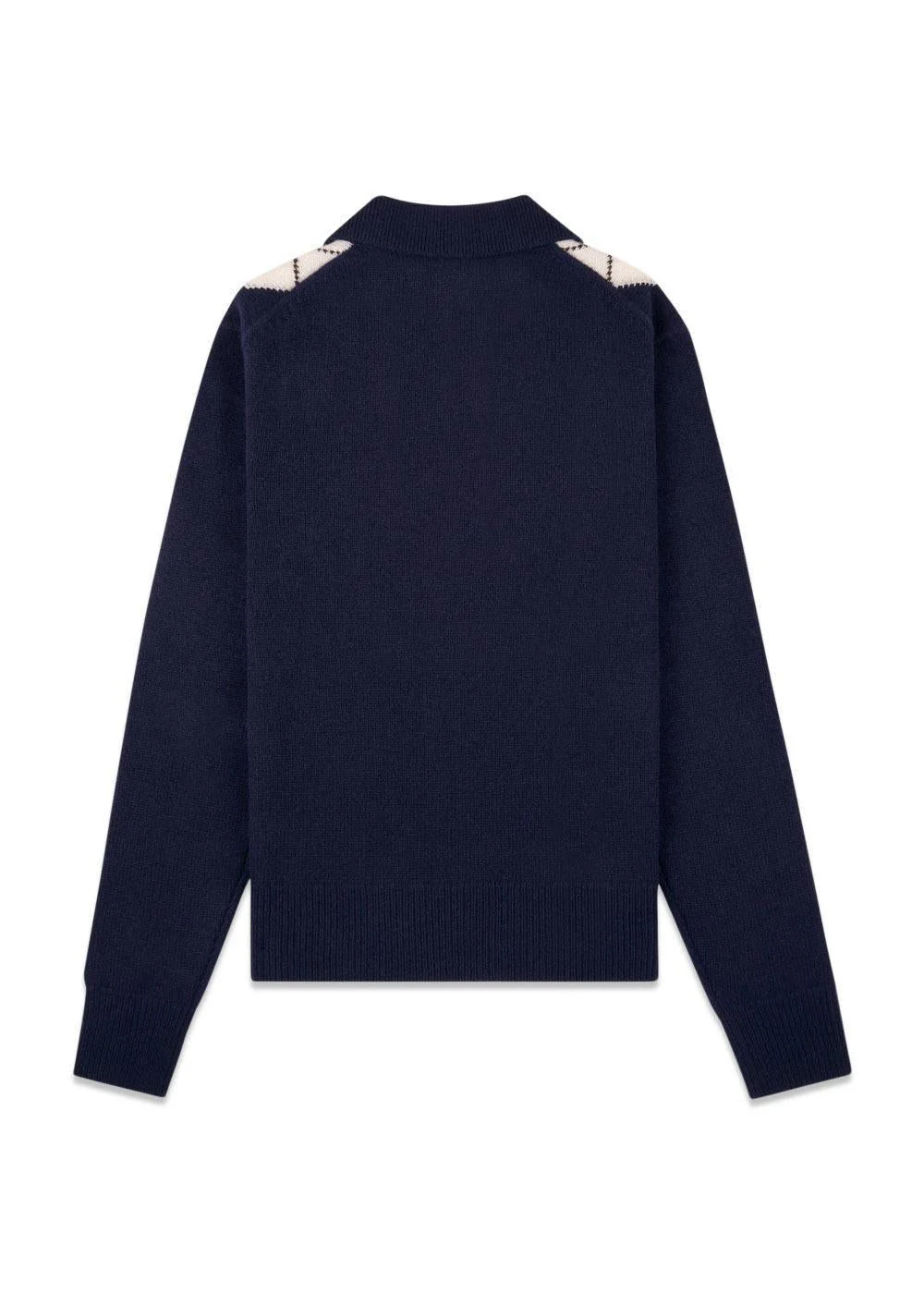 Serif Logo Argyle Cashmere Polo - Dark Navy - Image 4