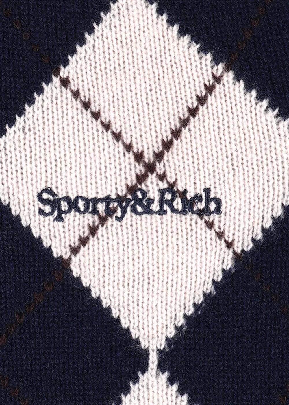Serif Logo Argyle Cashmere Polo - Dark Navy - Image 5