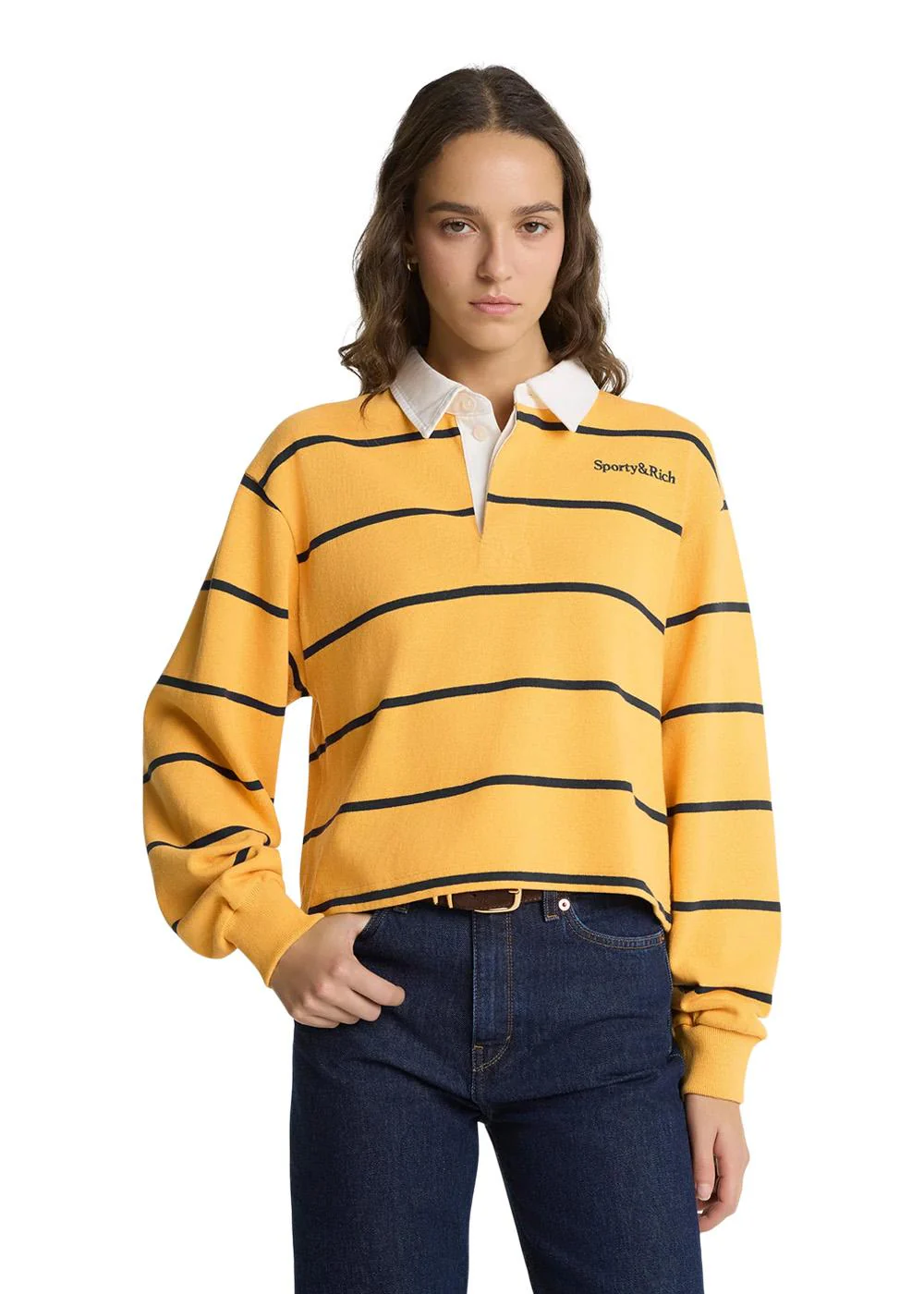 Serif Logo Rugby Polo - Faded Gold/White/Dark Navy - Image 3
