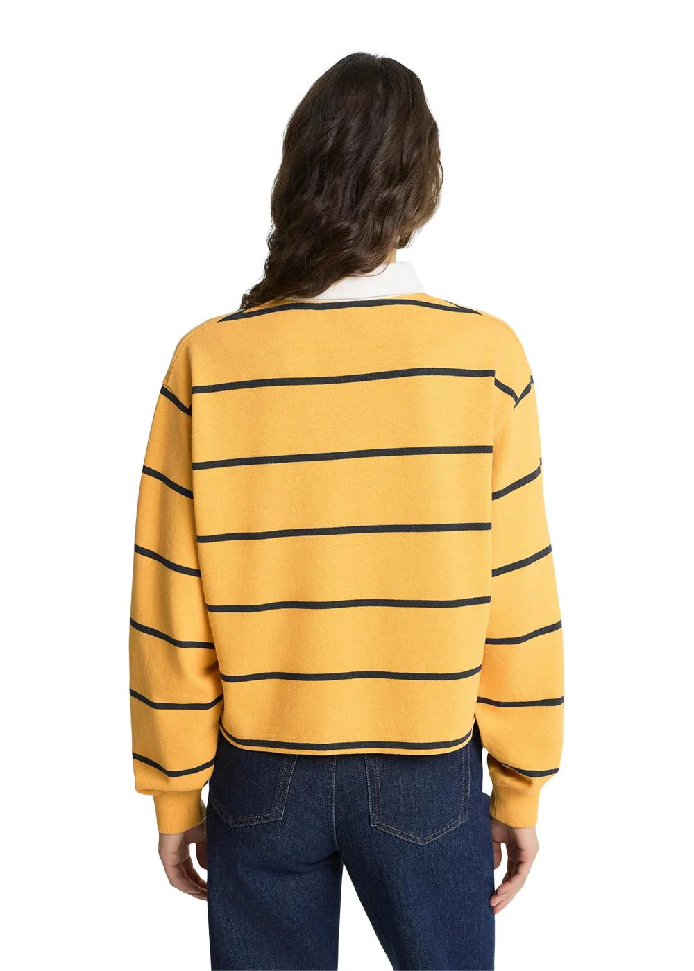 Serif Logo Rugby Polo - Faded Gold/White/Dark Navy - Image 4