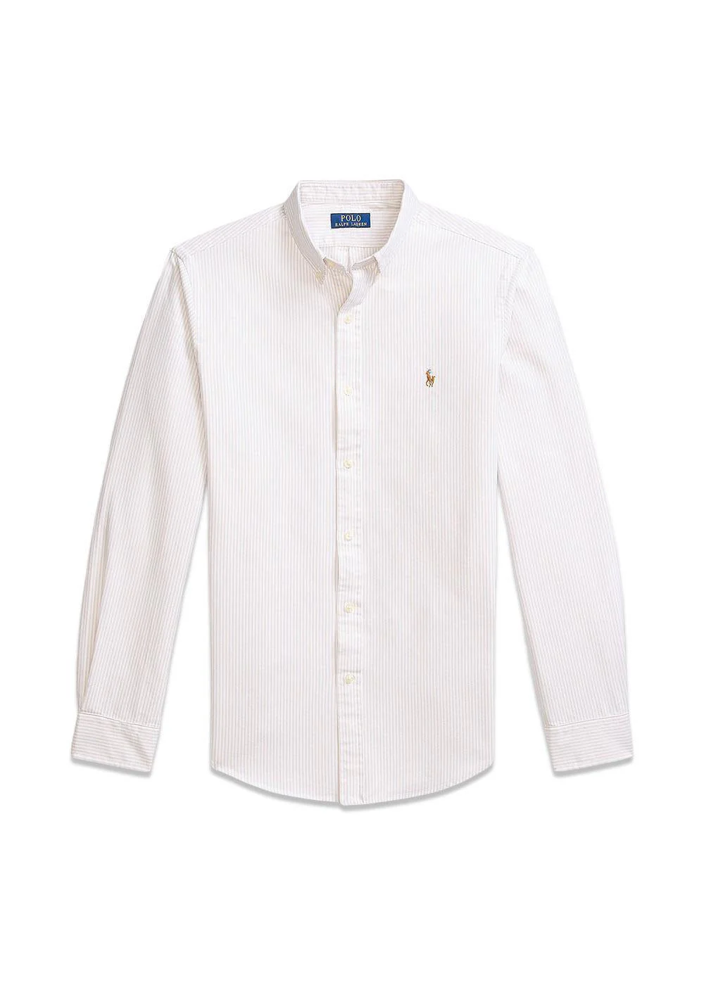 Slim Fit Striped Oxford Shirt - Coastel Beige/White