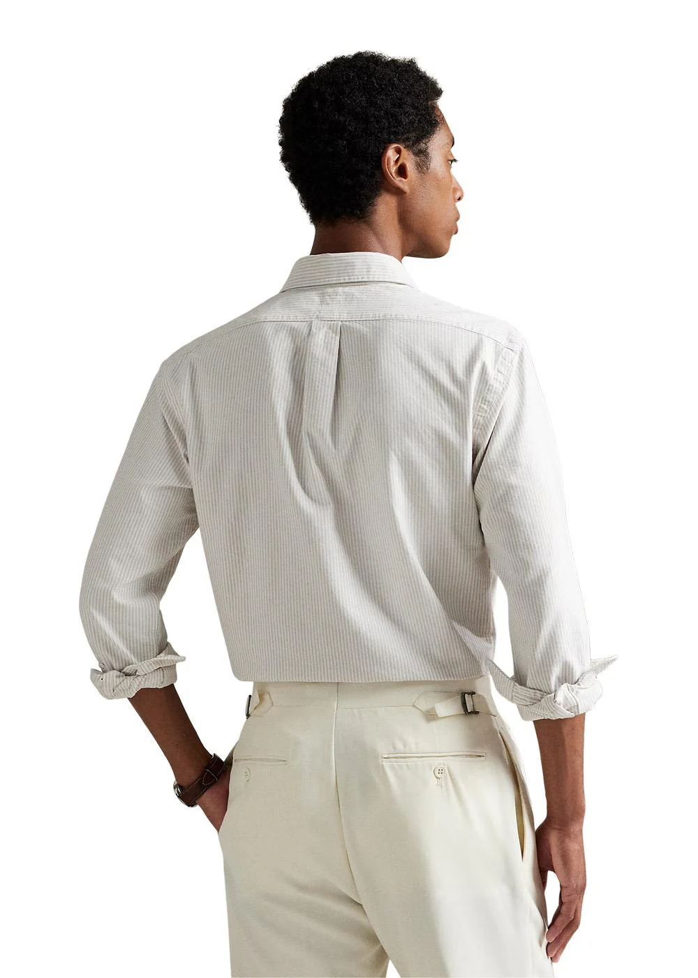 Slim Fit Striped Oxford Shirt - Coastel Beige/White - Image 3