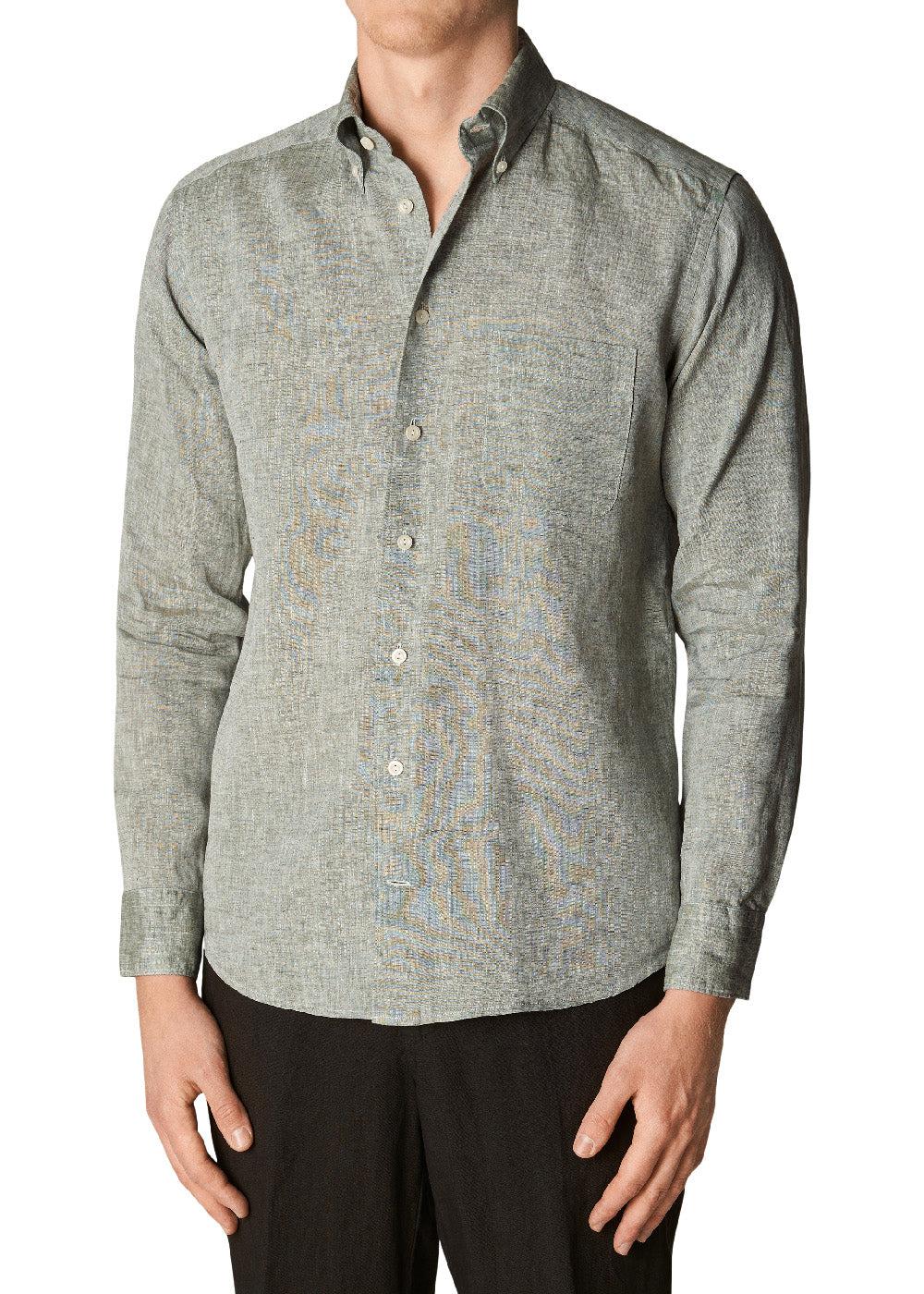 Slim-Linen Shirt - Green - Image 2