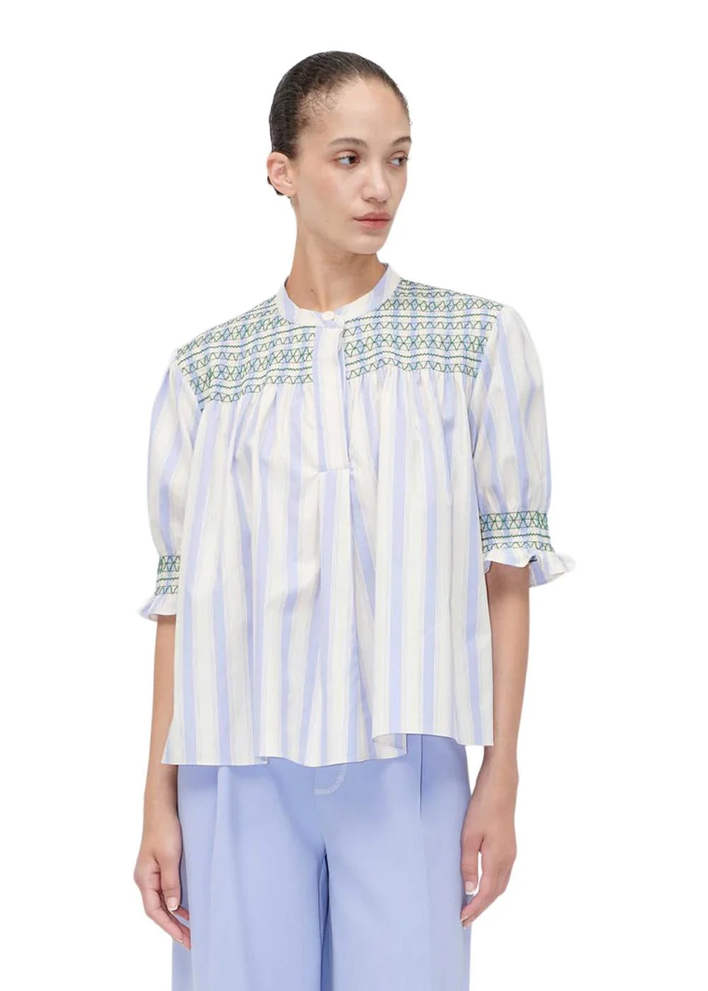 SMOCKED GATHERED TOP - Pastel Stripes - Image 3