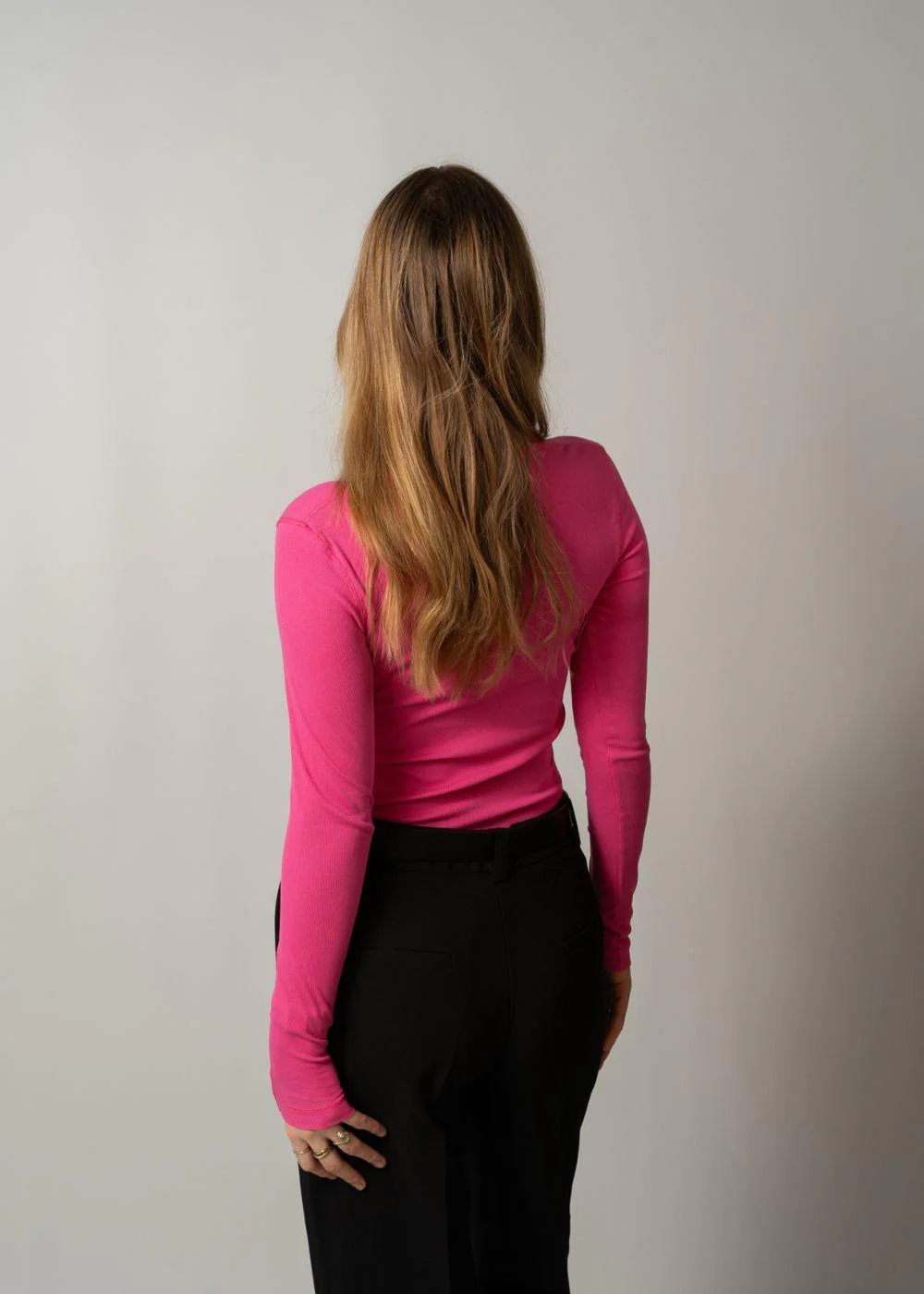 Soft Cotton Rib Longsleeve Top - Raspberry Rose - Image 4