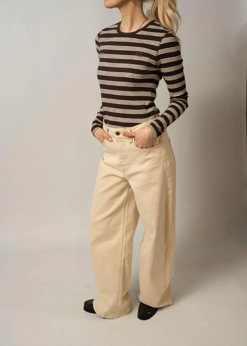 Soft Cotton Rib Longsleeve Top Stripe - Mole - Image 2