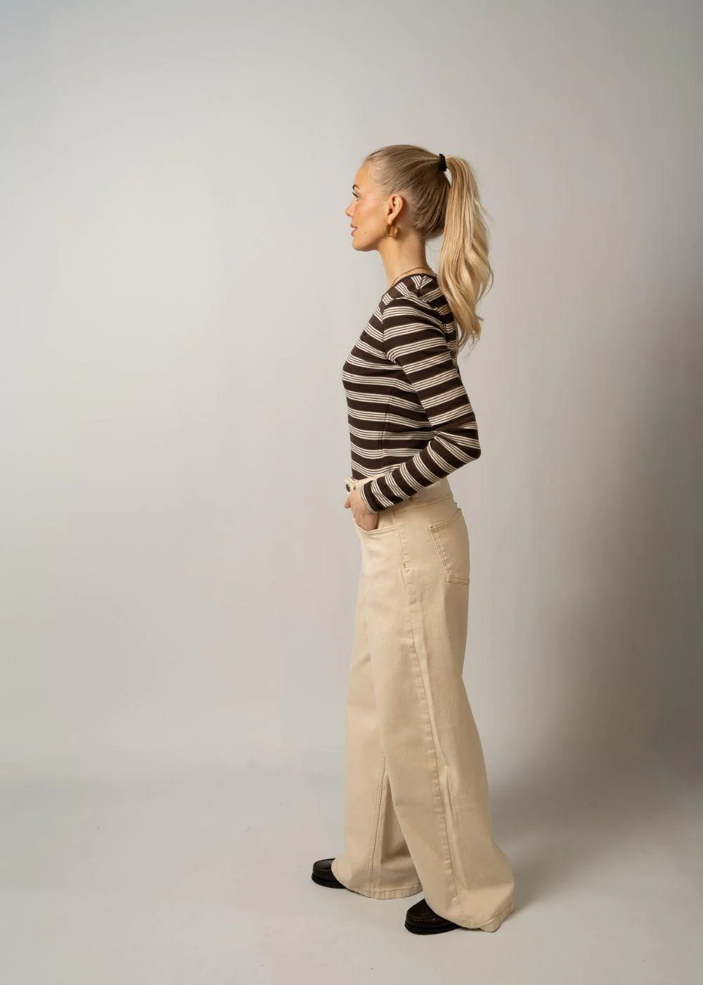Soft Cotton Rib Longsleeve Top Stripe - Mole - Image 3