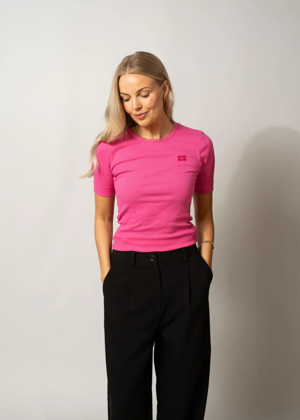 Soft Cotton Rib Short Sleeve T-Shirt - Raspberry Rose - Image 2