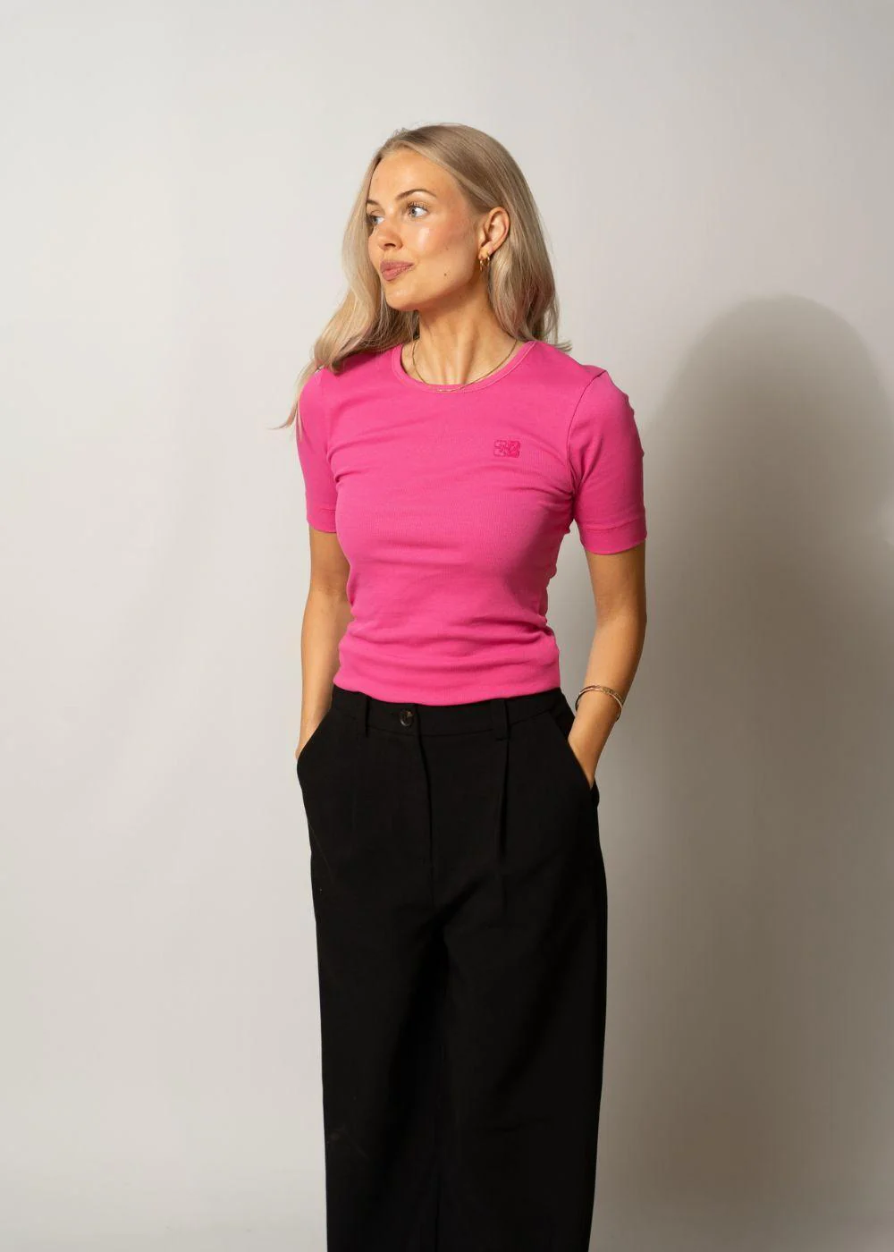 Soft Cotton Rib Short Sleeve T-Shirt - Raspberry Rose - Image 3